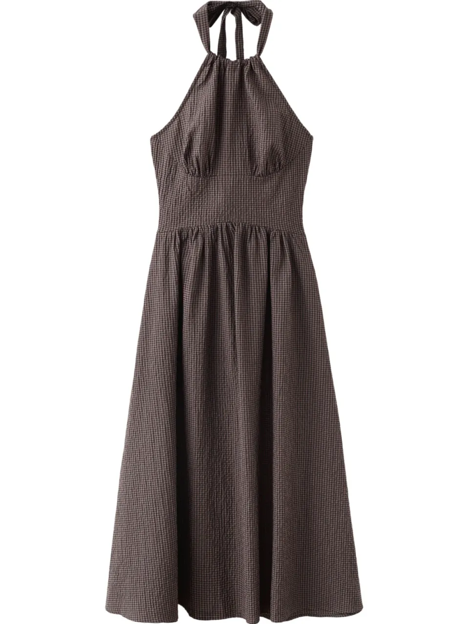 Mango halter geruite midi jurk met open rug - bruin, foto 2