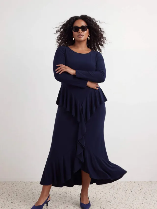Trendyol Curve Dames Donkerblauw Effen Maxi Lang Bodycon Grote maten Jurk marineblauw/blauw, foto 2