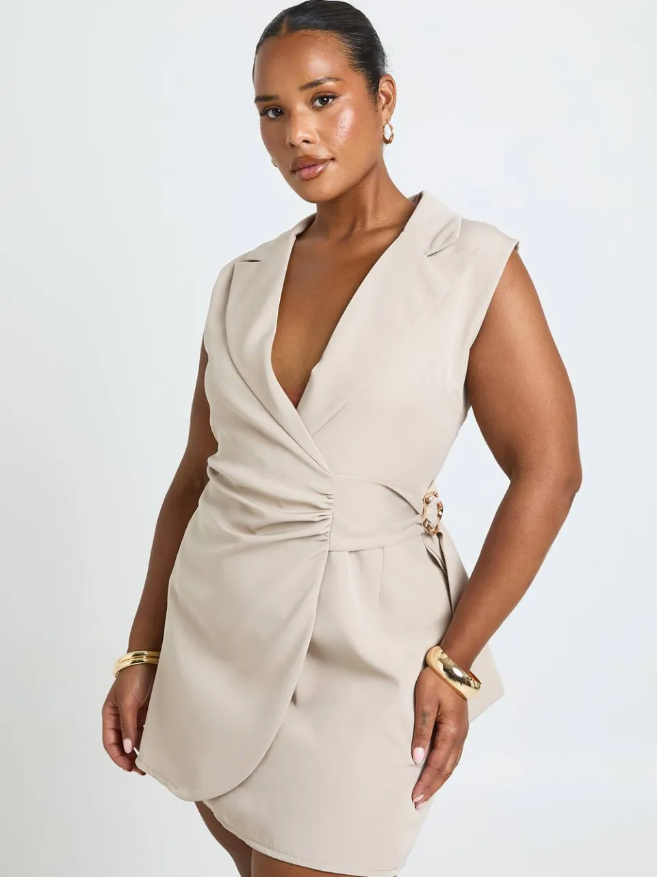 boohoo Dames Plus Overslagblazer Jurk Zonder Mouwen Met Geraffineerde Details steen, foto 3