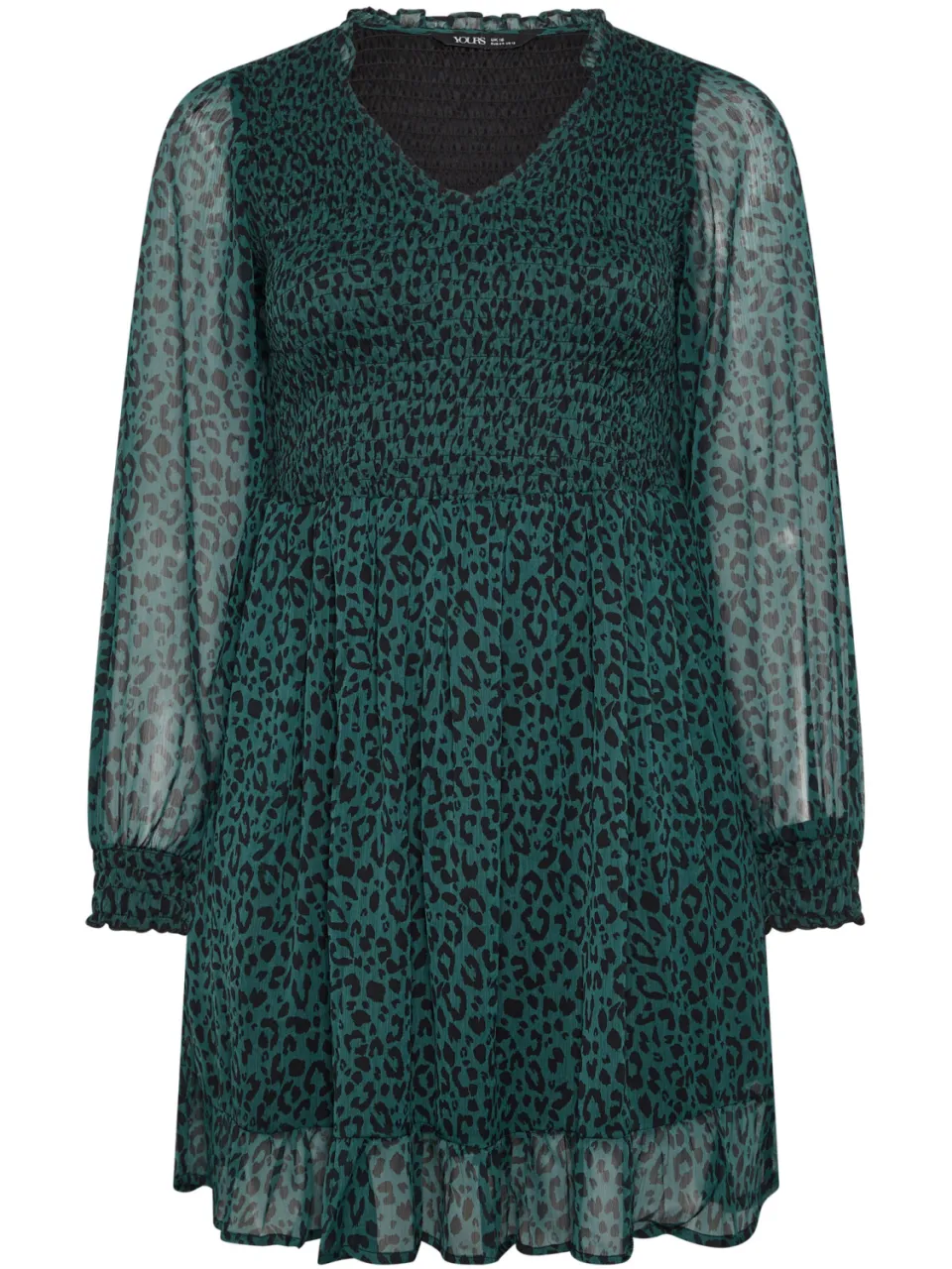 Yours Groene Smockjurk Van Chiffon Met Luipaardprint-52, foto 3