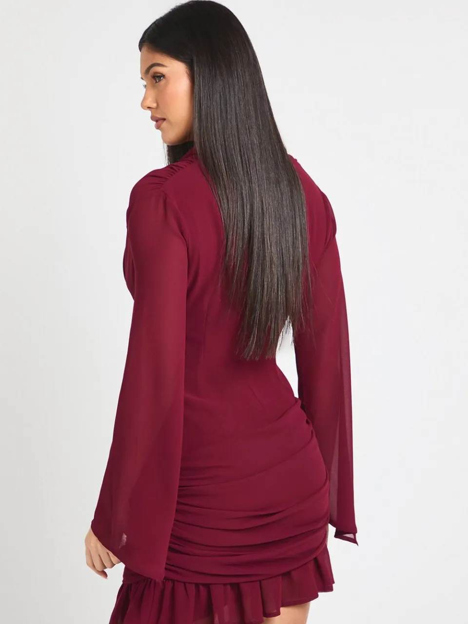 boohoo Dames Cowl Lange Mouwen Mini Jurk wijn, foto 2