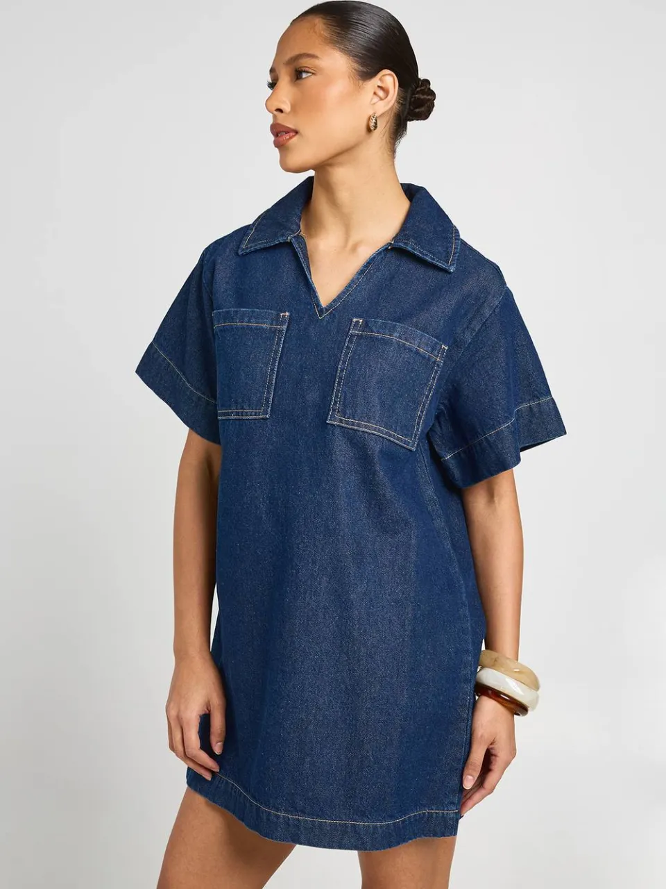 boohoo Dames Ruimvallende Denim Jurk Met Korte Mouwen, foto 3