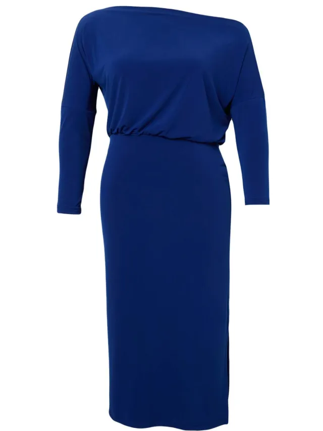 Trendyol Curve Dames Blauw Effen Maxi Lang Casual Bodycon Grote maten Jurk Kobaltblauw
