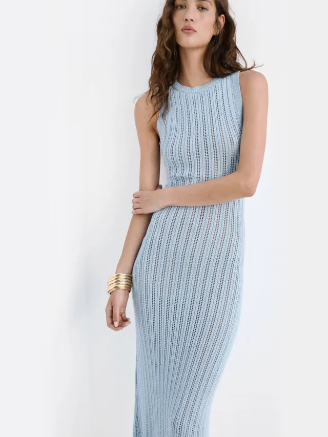 Mango viscose midi jurk - lichtblauw