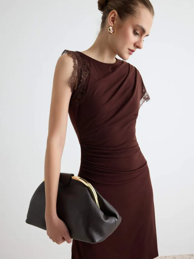 Trendyol TRENDYOLMİLLA Dames Bruin Effen Kort / Mini Kort A-lijn Jurken