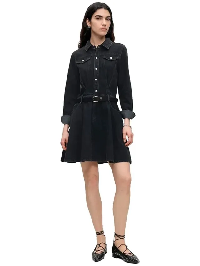 Karl Lagerfeld Jeans B3w13033 Korte Jurk Met Lange Mouwen Zwart XS Vrouw Stone Washed Black