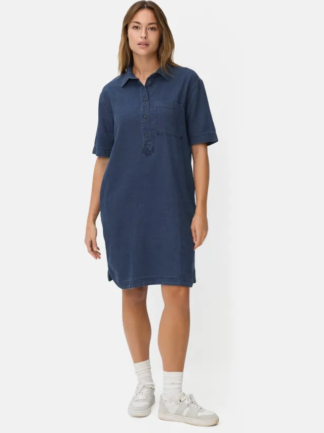 Camel Active Katoenen jurk met borstzak - Maat - Indigo-blauwwomenswear-XXS Donkerblauw