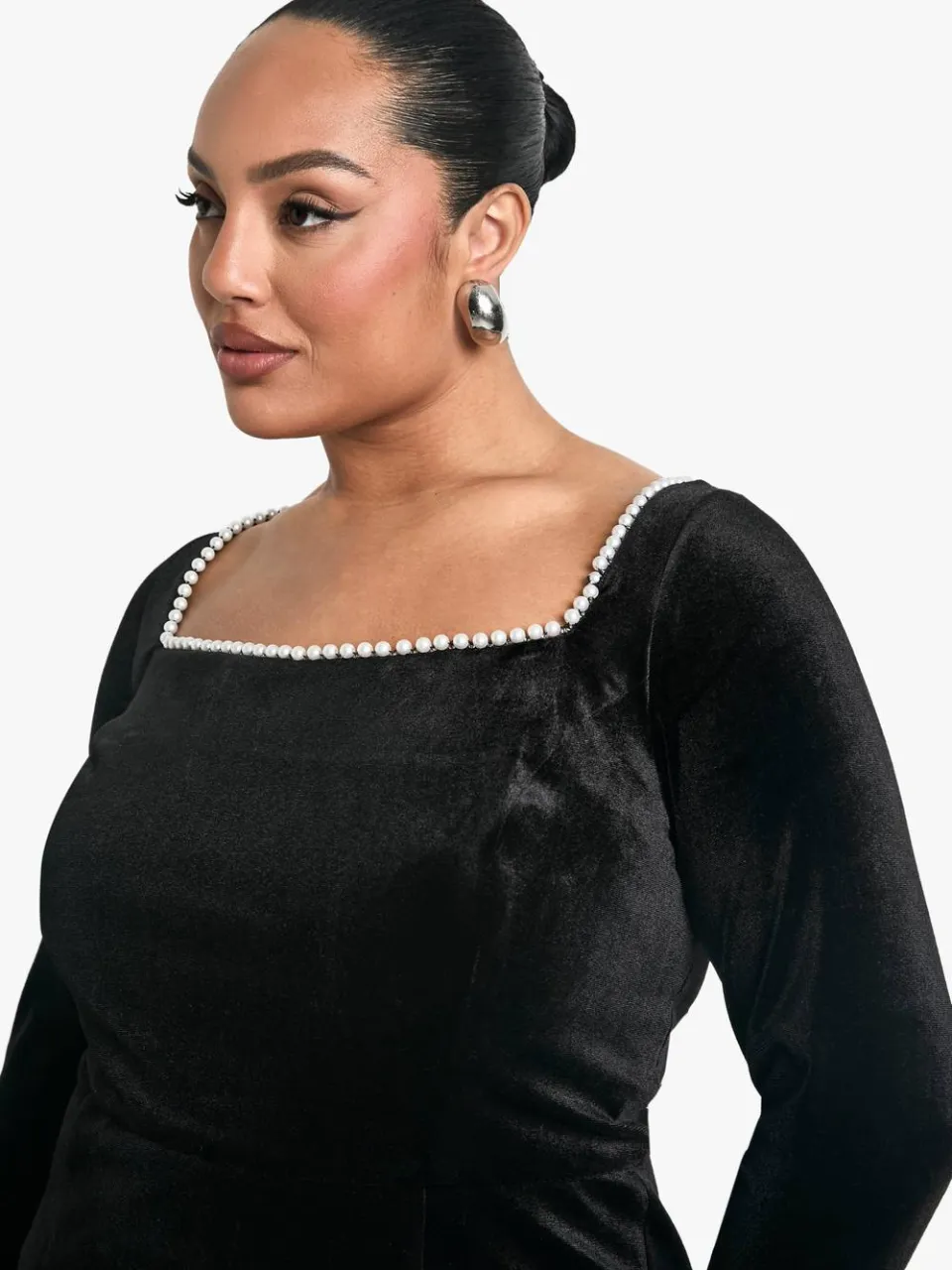 boohoo Dames Plus Pearl Vierkante Hals Skaterjurk zwart, foto 4