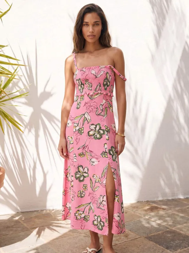 Trendyol TRENDYOLMİLLA Dames Meerkleurig Bloemen Midi Mouwloos Recht Jurken Veelkleurig