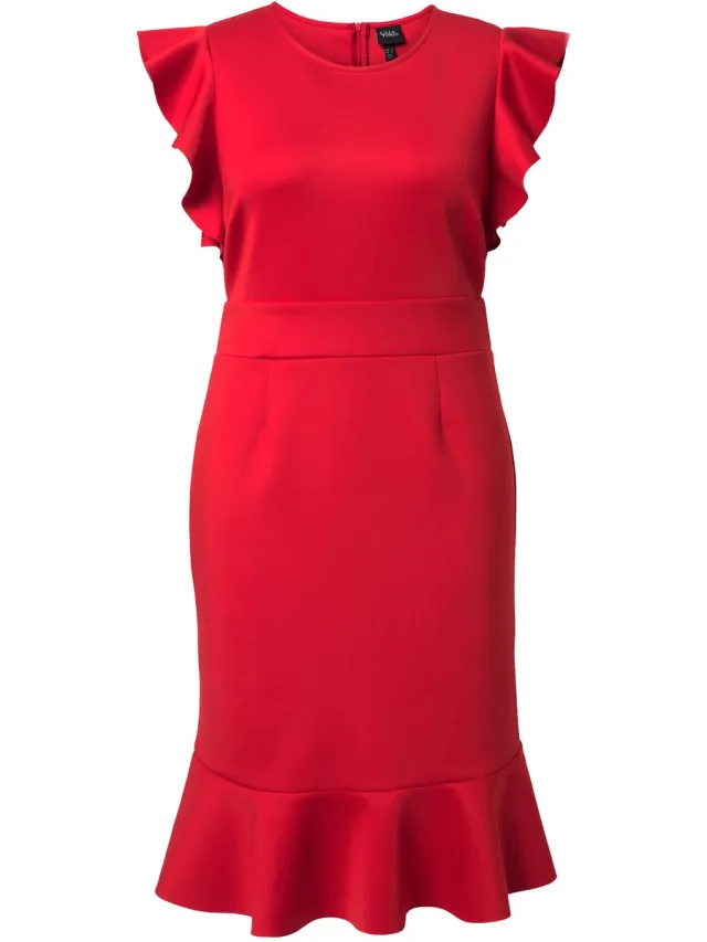 Ulla Popken Dames - Scuba jurk comfortabele pasvorm korte kapmouwen - Salsa