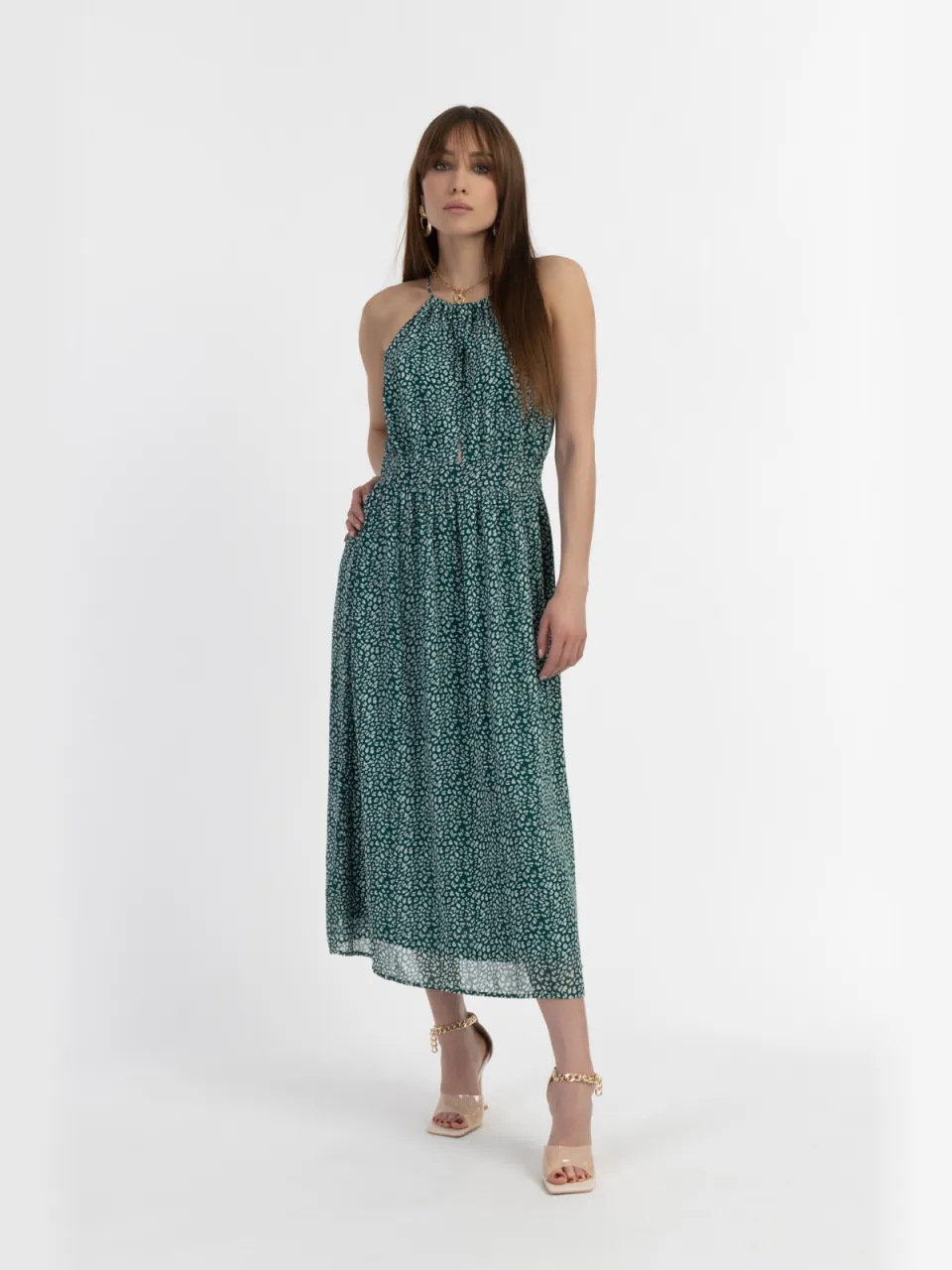 Faina Midi-jurk van chiffon Dames Groen Wit Mint