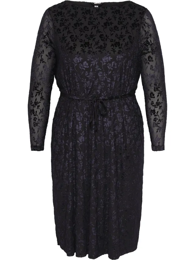 Only Carmakoma ONLY midi jurk lange mouw Coffee Bean/Flower Pattern