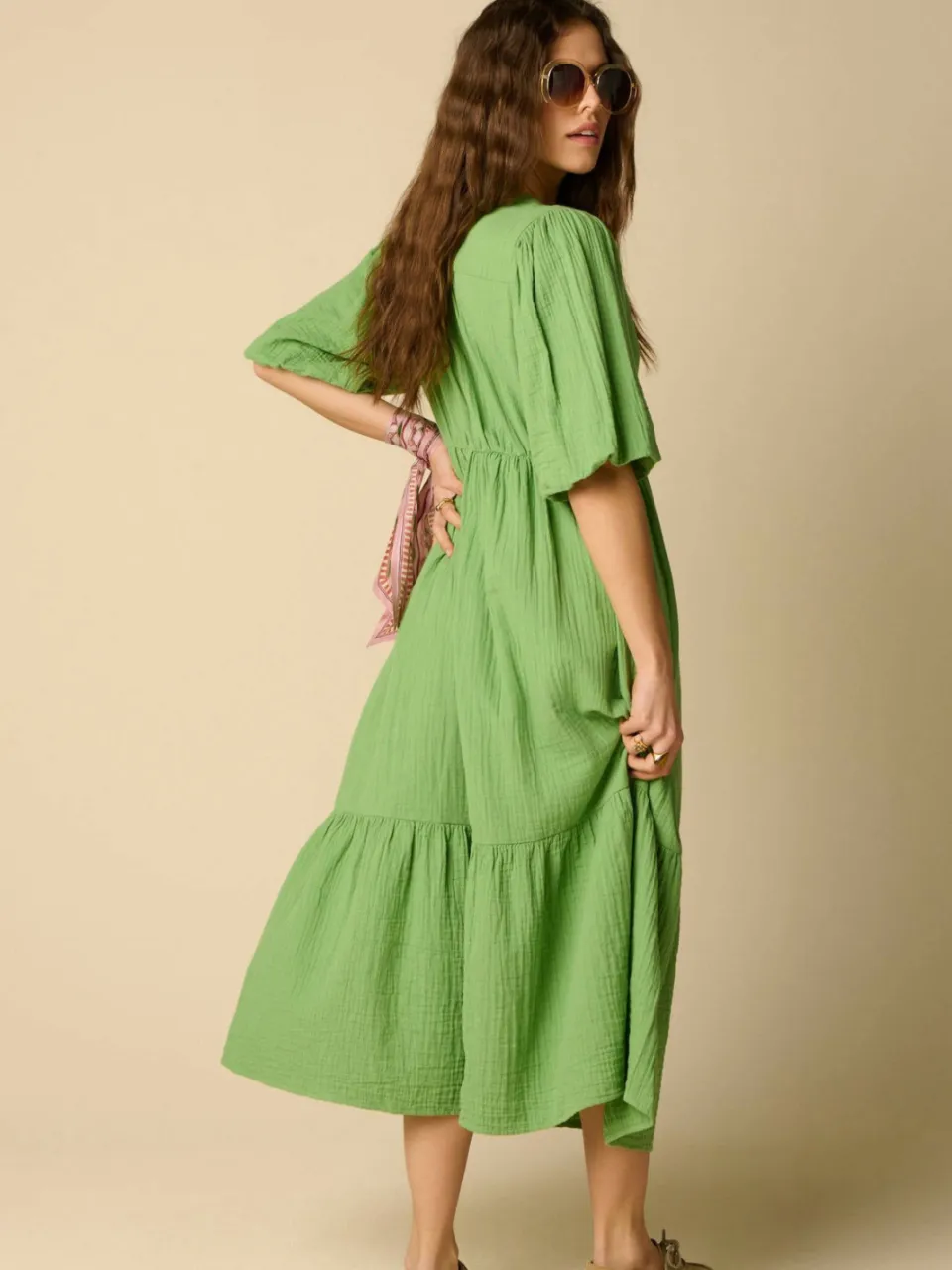 Sissy-Boy katoenen midijurk - groen, foto 3