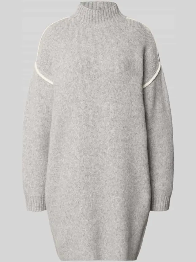 Vero Moda Regular Fit tricotjurk met contrasterende strepen model 'BOOM' lichtgrijs gemêleerd, foto 2