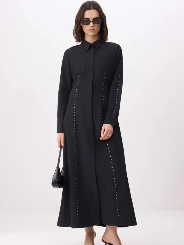 Turkishsouq Dames maxi-jurk, plat model, lang, casual/dagelijks, A-lijn model, geschikt voor hijab Zwart