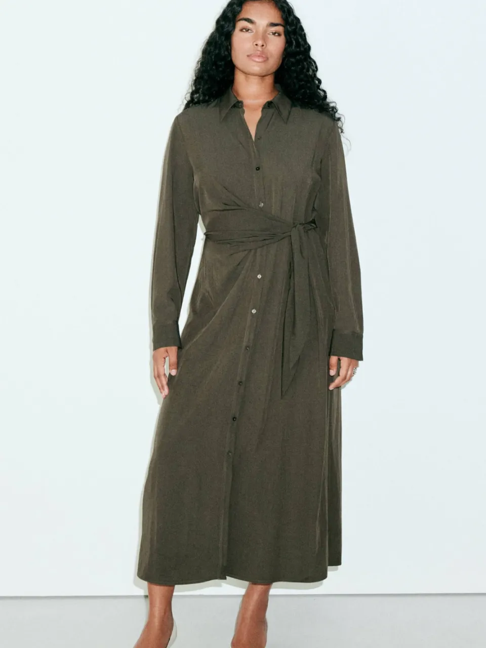 Mango midi blousejurk - donkergroen, foto 3