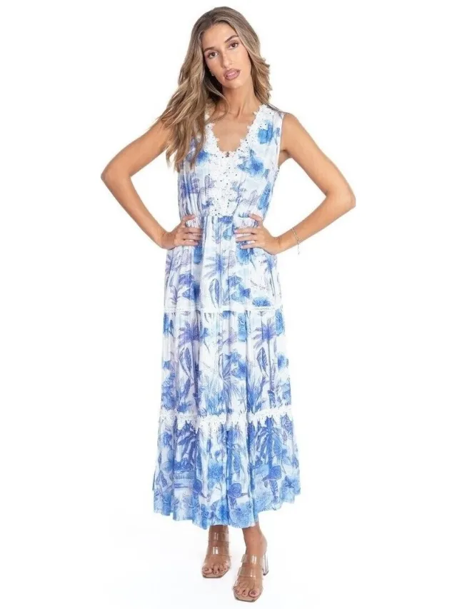 Isla Bonita By Sigris Lange Jurk Isla Bonita By Sigris Lange Midi-Jurk Blauw