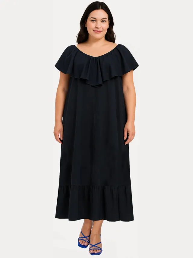 Yoek SOFT jurk met ruches zwart