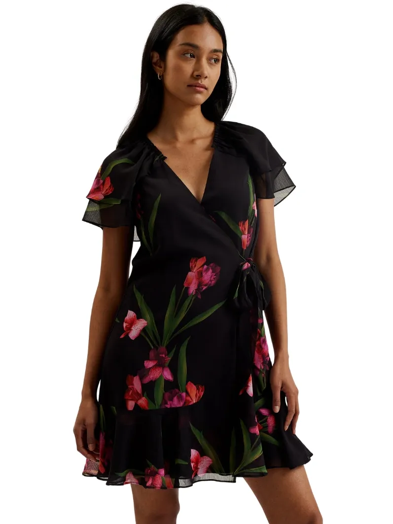 Ted Baker Fascia Angel Sleeve Wrap Zwarte Minijurk