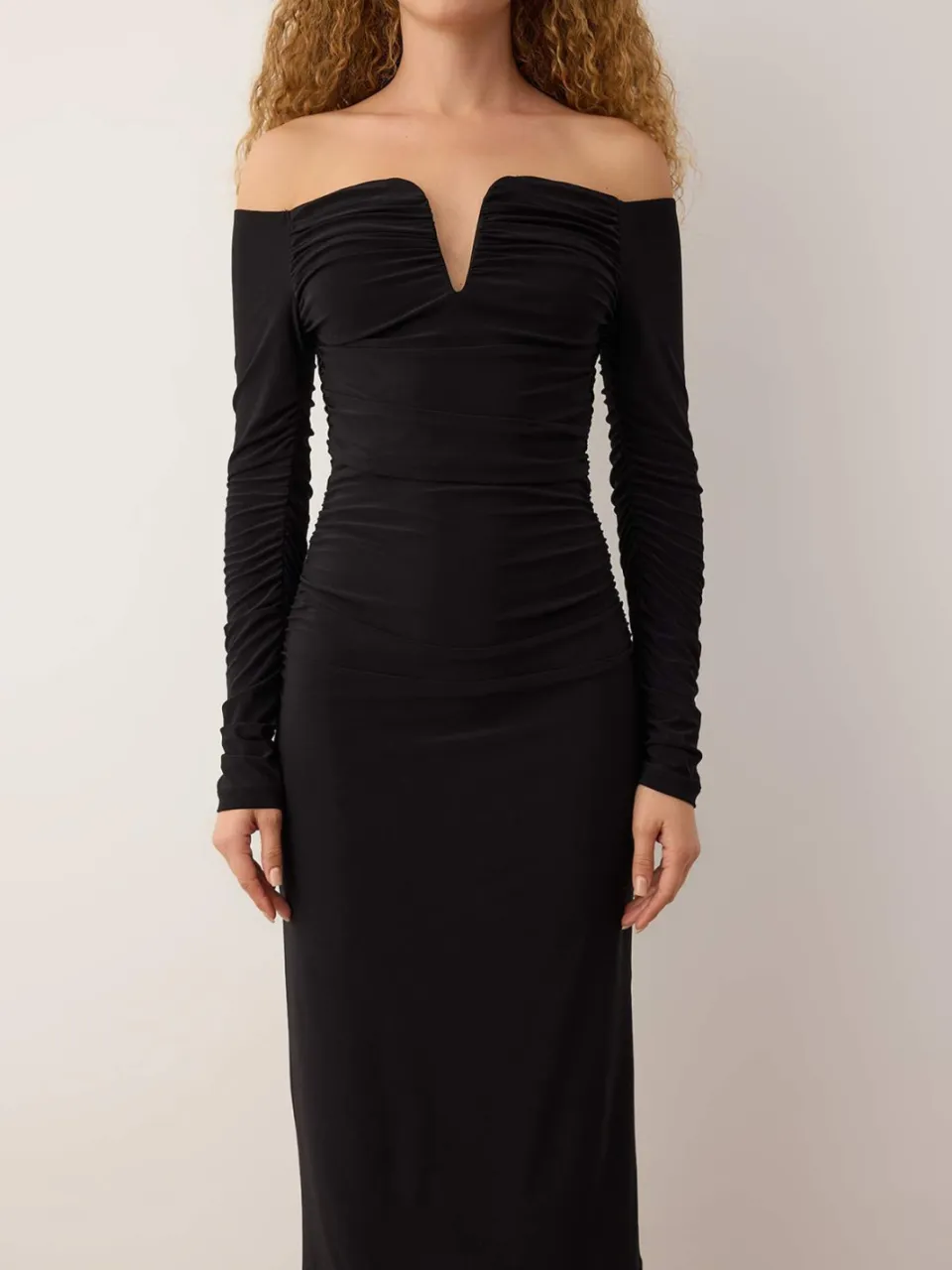 Trendyol TRENDYOLMİLLA Dames Zwart Effen Maxi Driekwart mouw Stijlvol/Avond Bodycon Jurken, foto 2