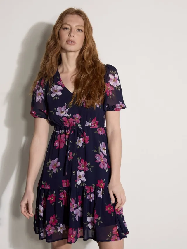Apricot Mini-jurk van chiffon met bloemenprint Marine