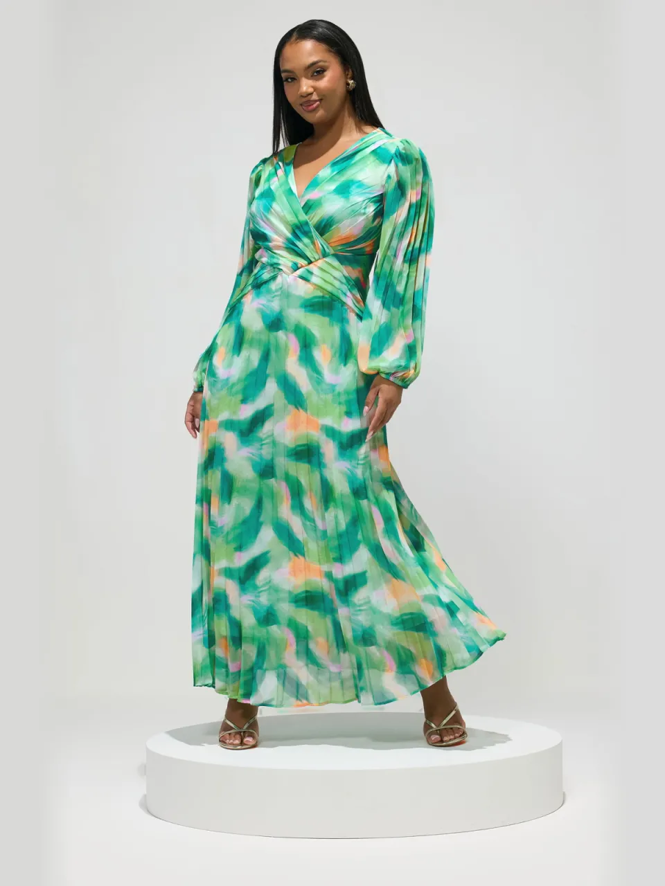 Yours London Groene Jurk Met Abstracte Plooien Green