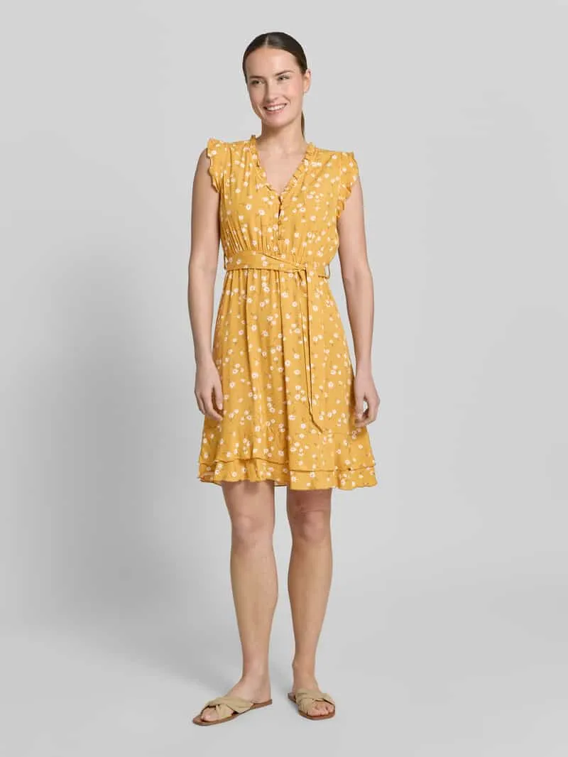 Apricot Mini-jurk van viscose met strikceintuur en kapmouwen donkergeel, foto 3