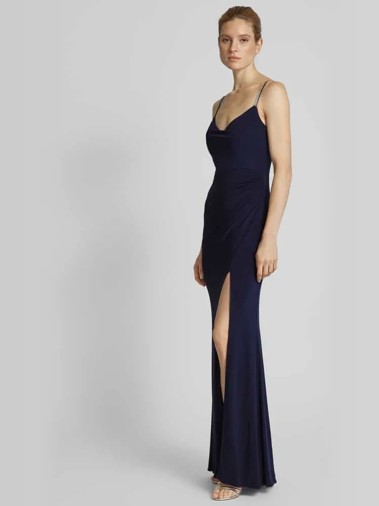 LUXUAR FASHION avondjurk met siersteentjes marineblauw, foto 3