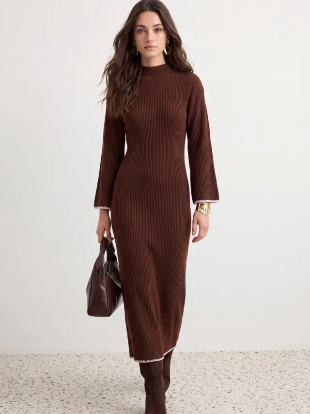 Trendyol Modest Dames Bruin Effen Maxi Lang Casual Recht Modest Jurken, foto 2