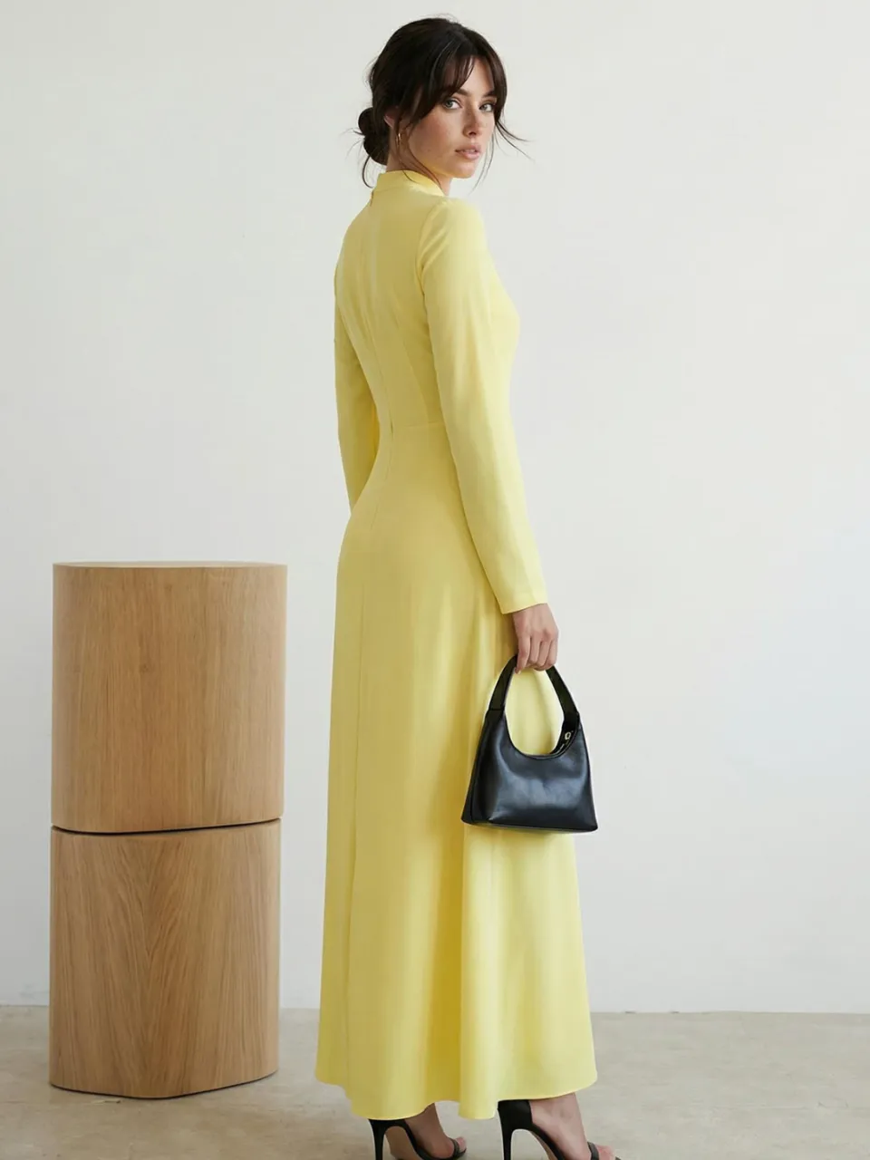 Trendyol Modest Dames Geel Effen Maxi Lang Stijlvol/Avond Skater Modest Avond Jurken, foto 2