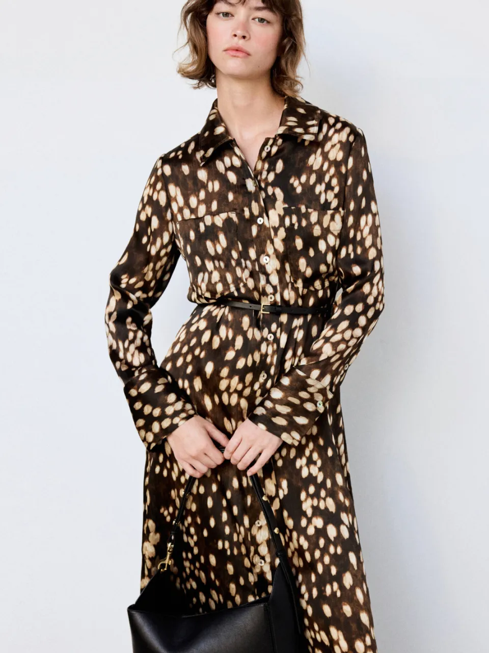 Mango midi blousejurk met ceintuur en print - bruin, foto 6