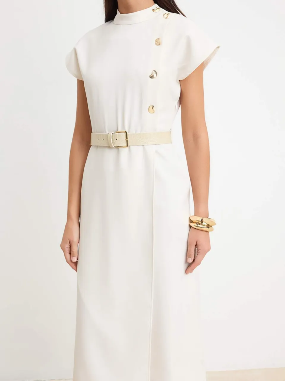 Trendyol TRENDYOLMİLLA Dames Ecru Effen Midi Mouwloos Casual A-lijn Jurken, foto 2