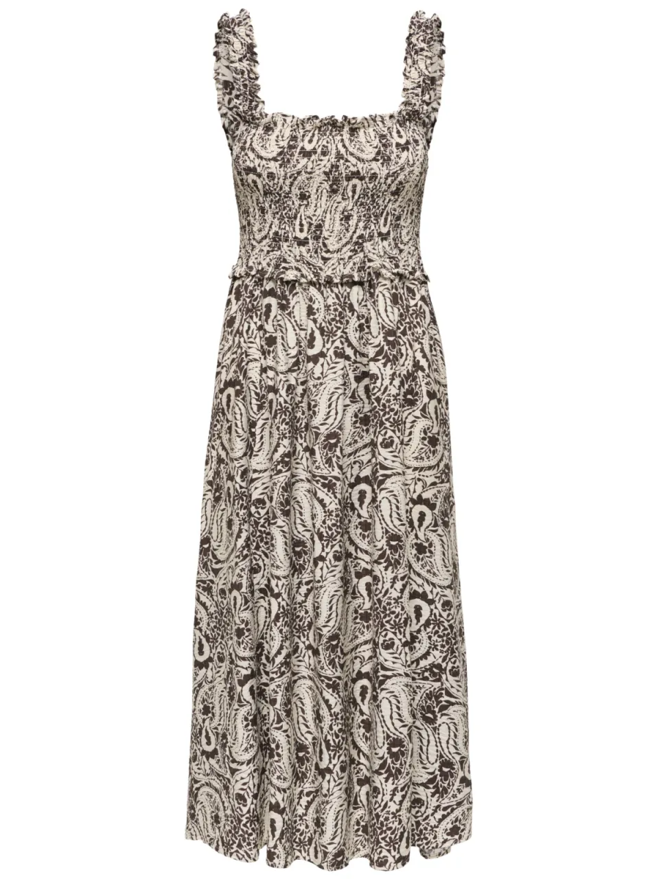 Only maxi zomerjurk met smockwerk en print - beige, foto 2