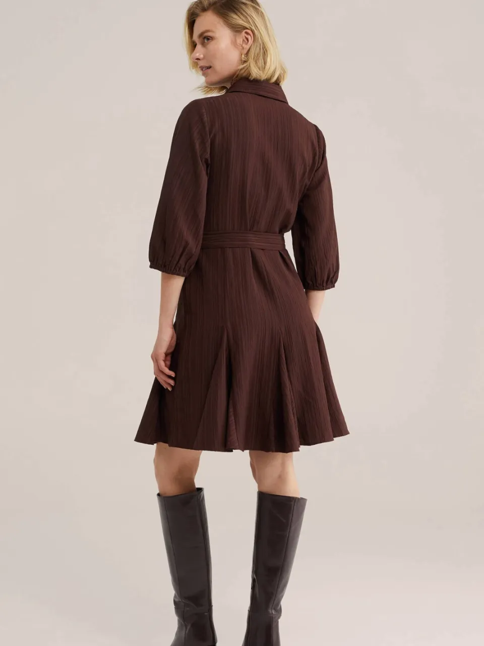 WE Fashion blousejurk met ceintuur donkerrood, foto 3