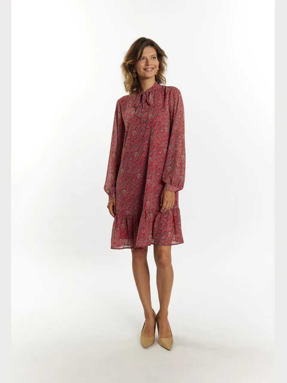 Usha Midi-jurk met bloemenprint Dames Rood Veelkleurig