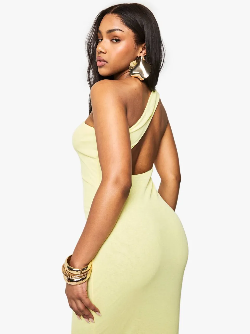 boohoo Dames One Shoulder Open Back Maxi-jurk citroen, foto 4