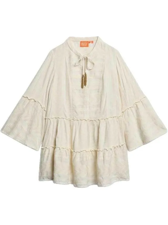 Superdry Jurk Superdry Courte Ibiza Tiered Beige