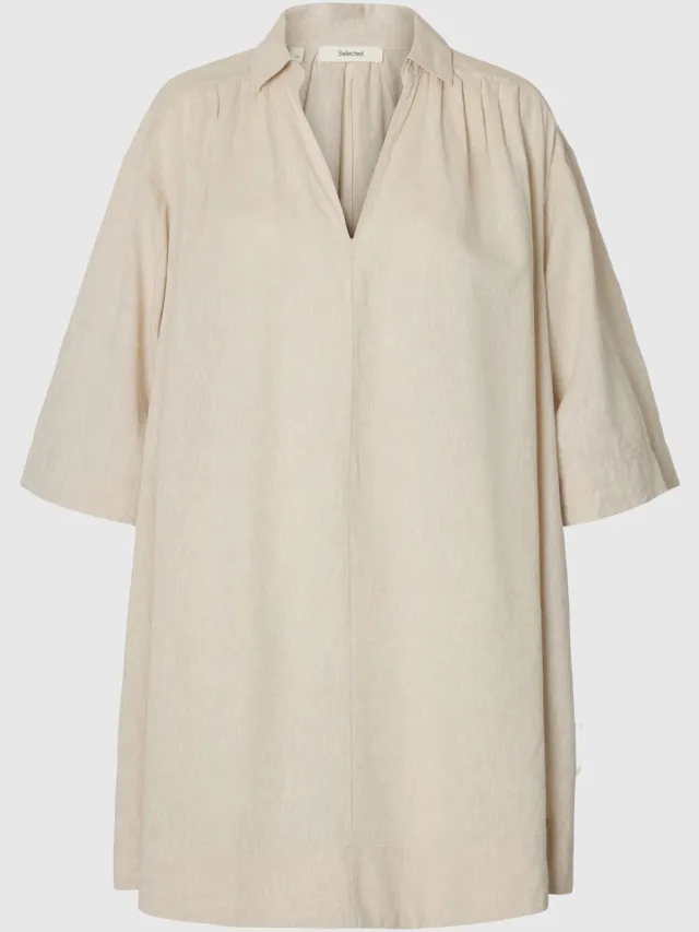 Selected midi-jurk Linnenmix Sandshell1