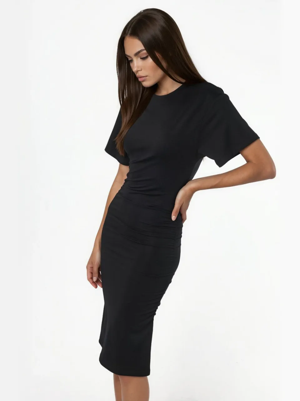 Busem Korte Mouw Mini T-Shirt Jurk met Drapé zwart, foto 2
