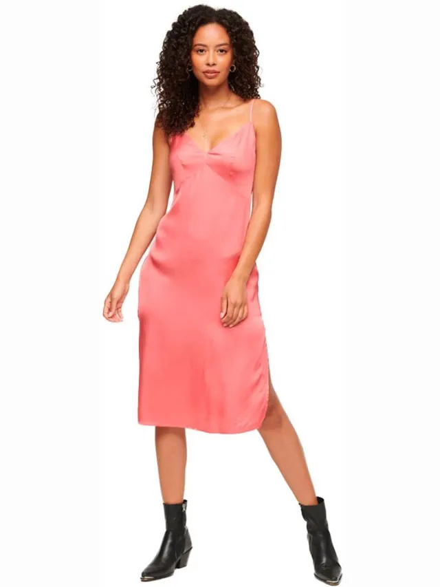 Superdry Satijnen cami midi-jurk - Dames - Jurken Mauve Glow Pink