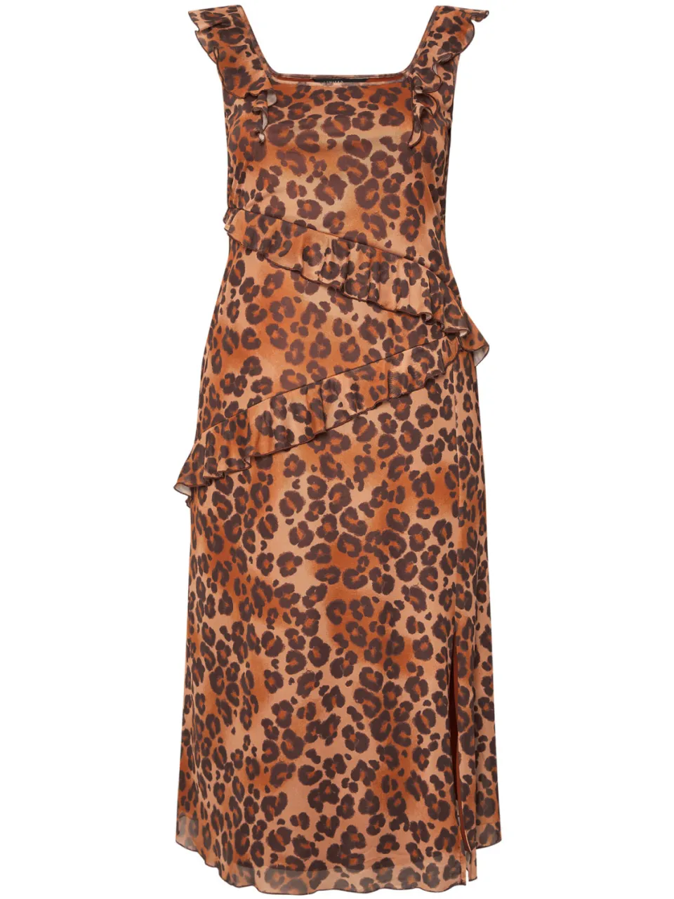 Limited Collection Midi Jurk Van Mesh Met Luipaardprint En Ruches In Bruin, foto 4
