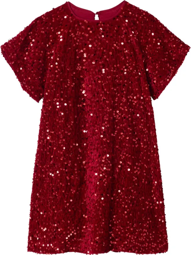 vertbaudet Meisjesjurk in fluweel / velours en pailletten rood