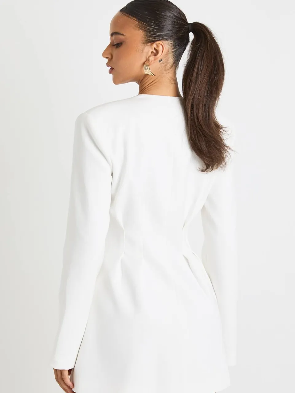 boohoo Dames Lange mouwen kraagloze getailleerde mini-jurk wit, foto 2