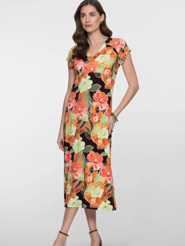 Geisha gebloemde midi jurk multi