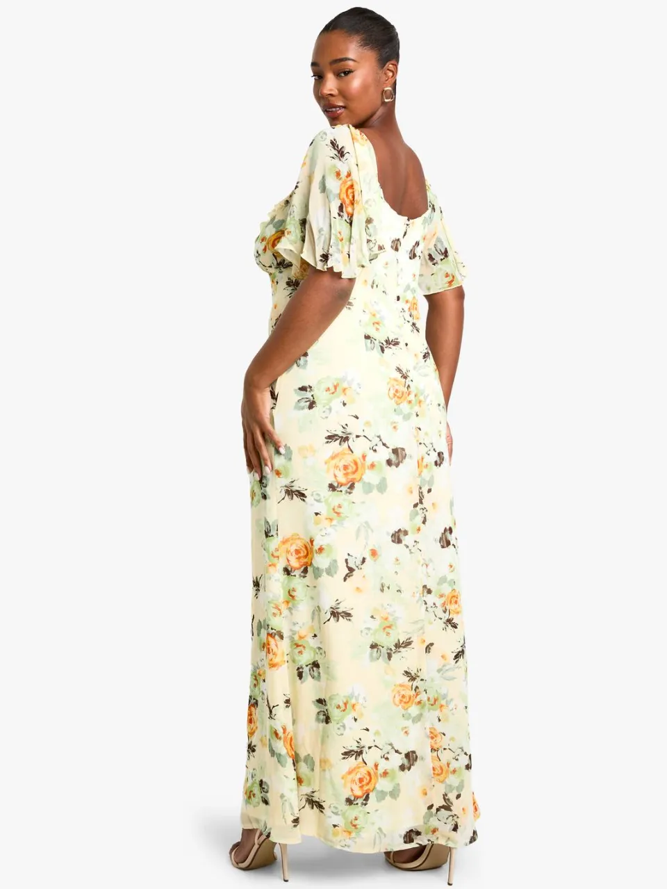 boohoo Dames PLUS MAXI-JURK MET RUFFLE DETAILS, KORTE MOUWEN, BEDRUKT MAXI-JURK lemon, foto 2