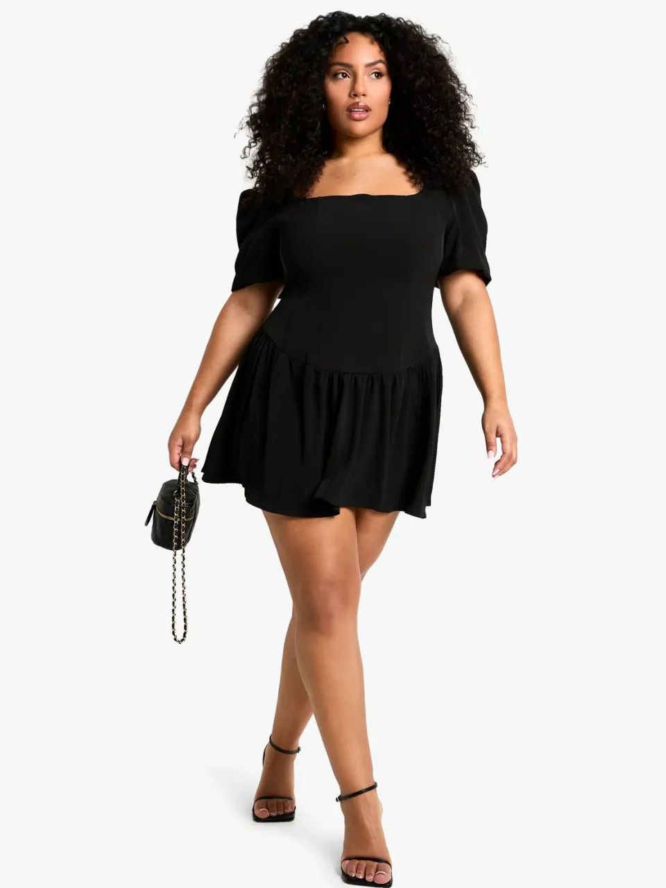 boohoo Dames Plus Jurk met Vierkante Hals, Drop Hem en Skaterrok zwart, foto 3