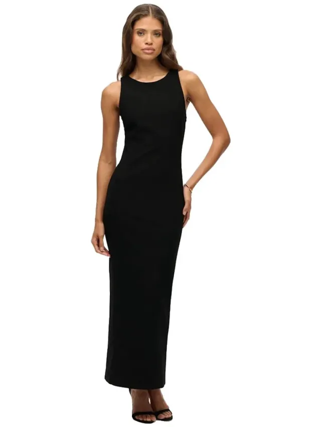 Superdry Lbd Cut-out Back Lange Jurk Zonder Mouwen Zwart L Vrouw Black