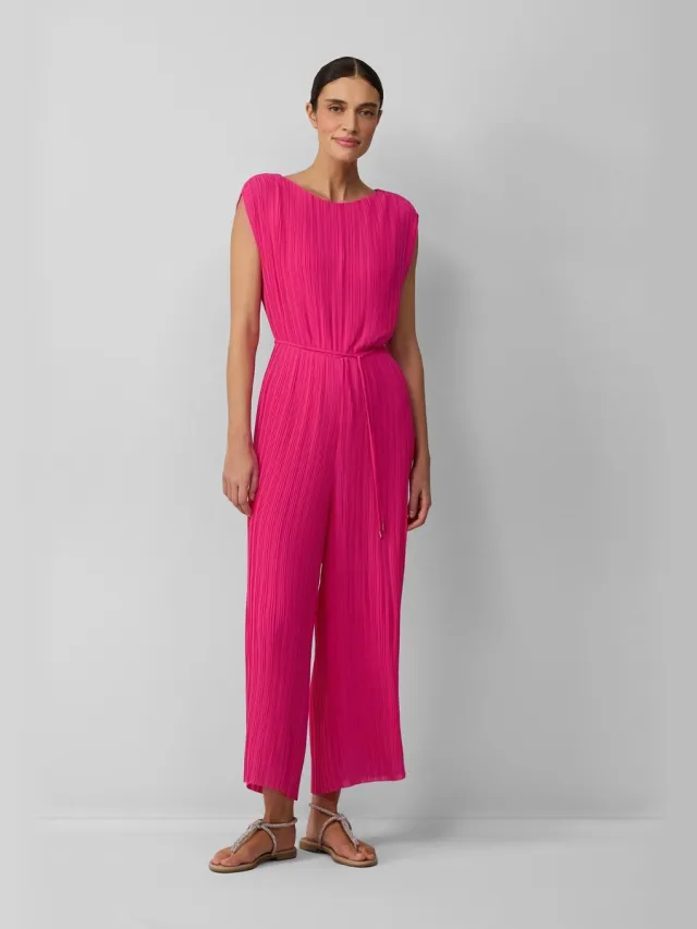 S.Oliver female - Jumpsuit van chiffon met plissés en strikceintuur roze