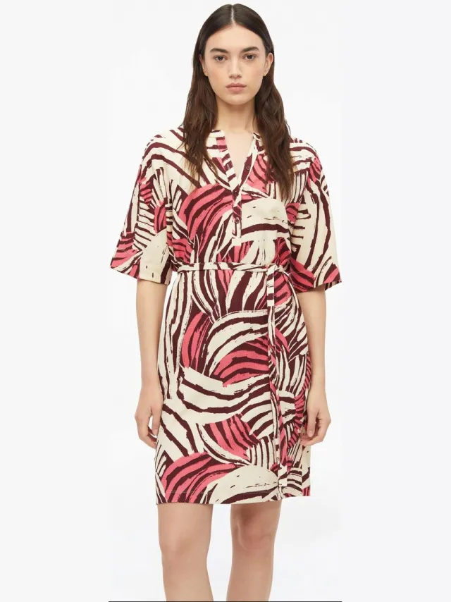 S.Oliver female - Gestructureerde jersey jurk met riem en knoopsluiting perzik