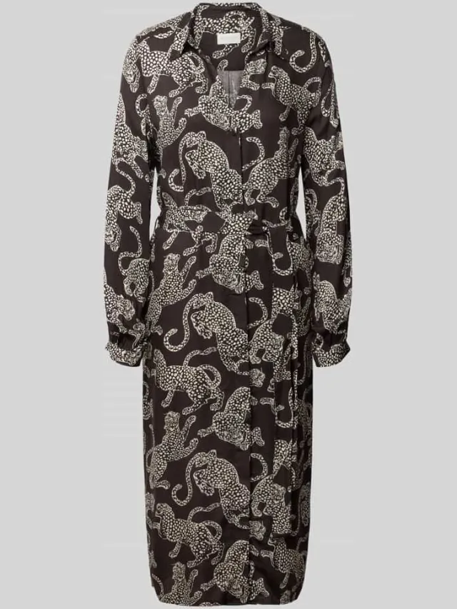 Milano Italy Hemdblousejurk van viscose met bindceintuur donkerbruin, foto 2